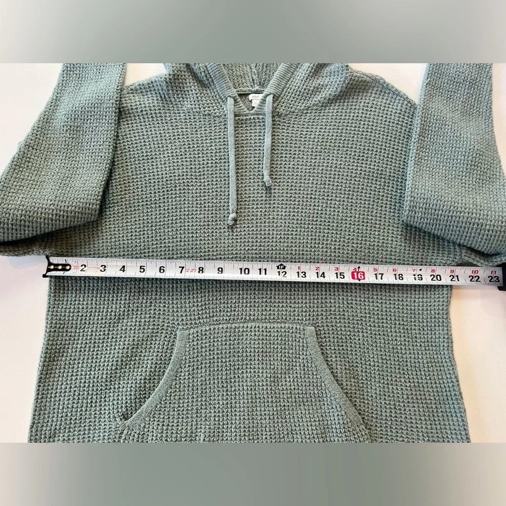 aerie Sage Waffleknit Sweater Green Hooded Sweatshirt Pockets Size Small - Picture 6 of 14
